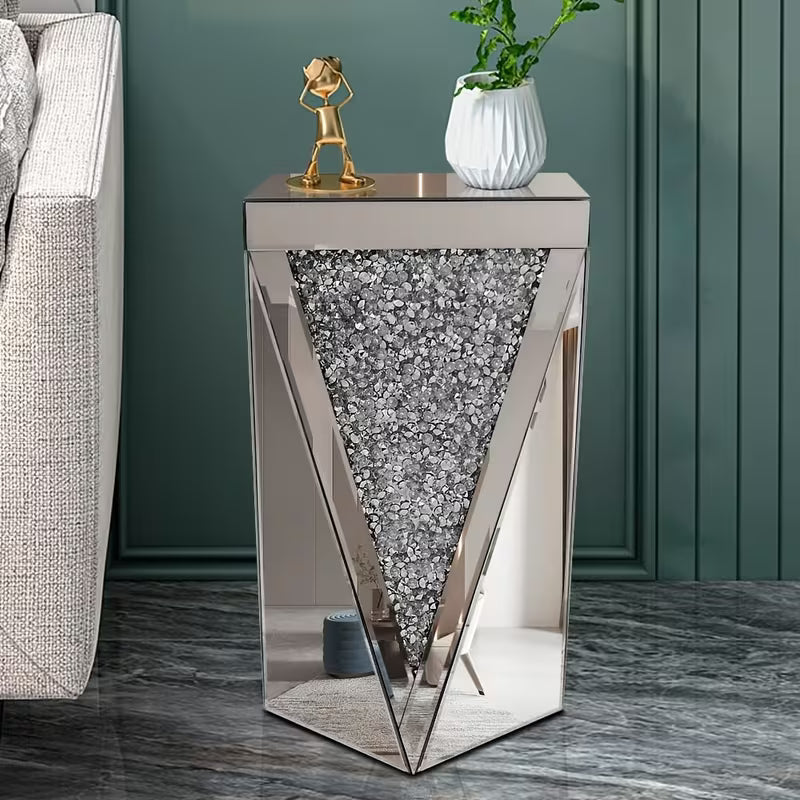 Elegant Silvery Mirrored End Table with Crystal Inlay - Stylish Small Coffee Table for Living Room, Bedroom, Or Corner Decor (30.48x30.48x50.8 cm) – view 2