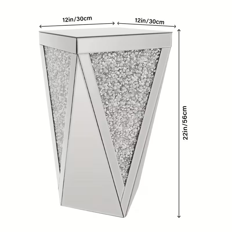 Elegant Silvery Mirrored End Table with Crystal Inlay - Stylish Small Coffee Table for Living Room, Bedroom, Or Corner Decor (30.48x30.48x50.8 cm) – view 3