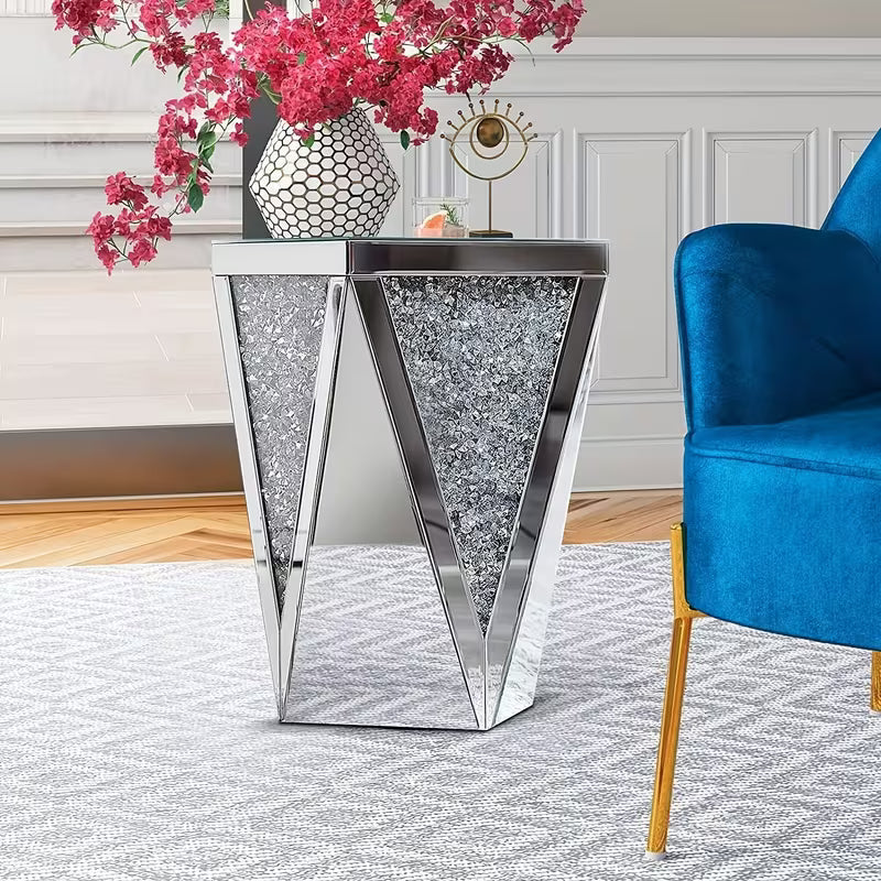 Elegant Silvery Mirrored End Table with Crystal Inlay - Stylish Small Coffee Table for Living Room, Bedroom, Or Corner Decor (30.48x30.48x50.8 cm) – view 4