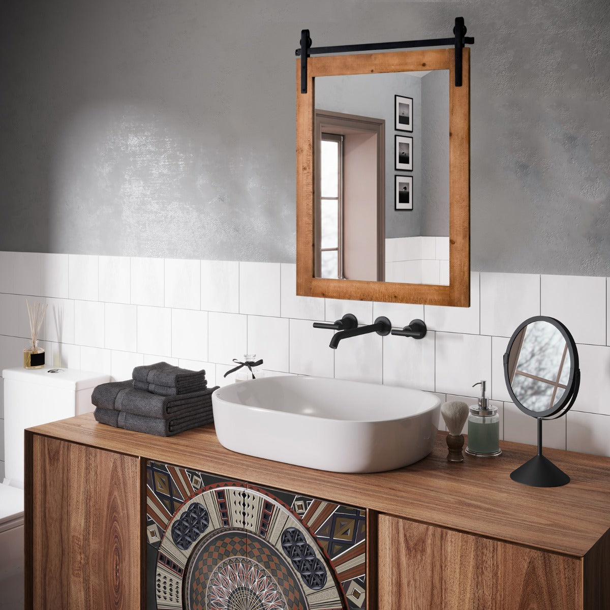 76.5 cm Farmhouse Wall Mirror with Solid Wood Frame – Brown