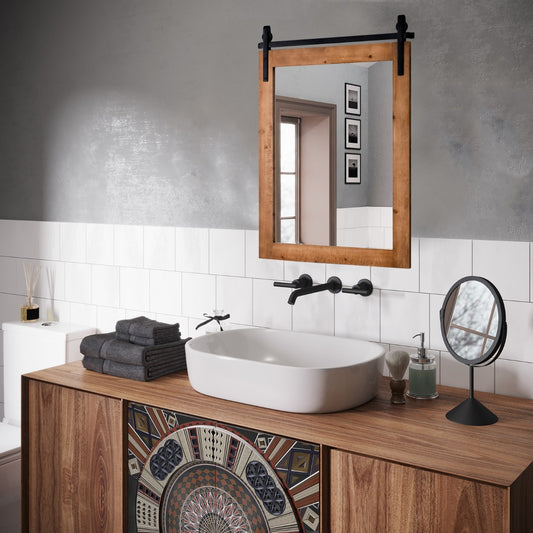 76.5 cm Farmhouse Wall Mirror with Solid Wood Frame – Brown