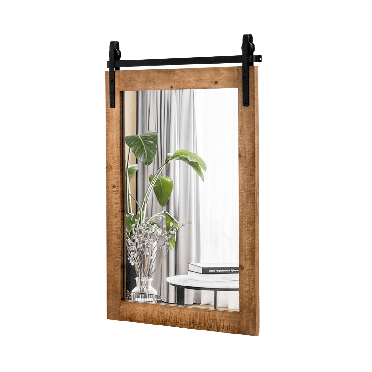 76.5 cm Farmhouse Wall Mirror with Solid Wood Frame – Brown
