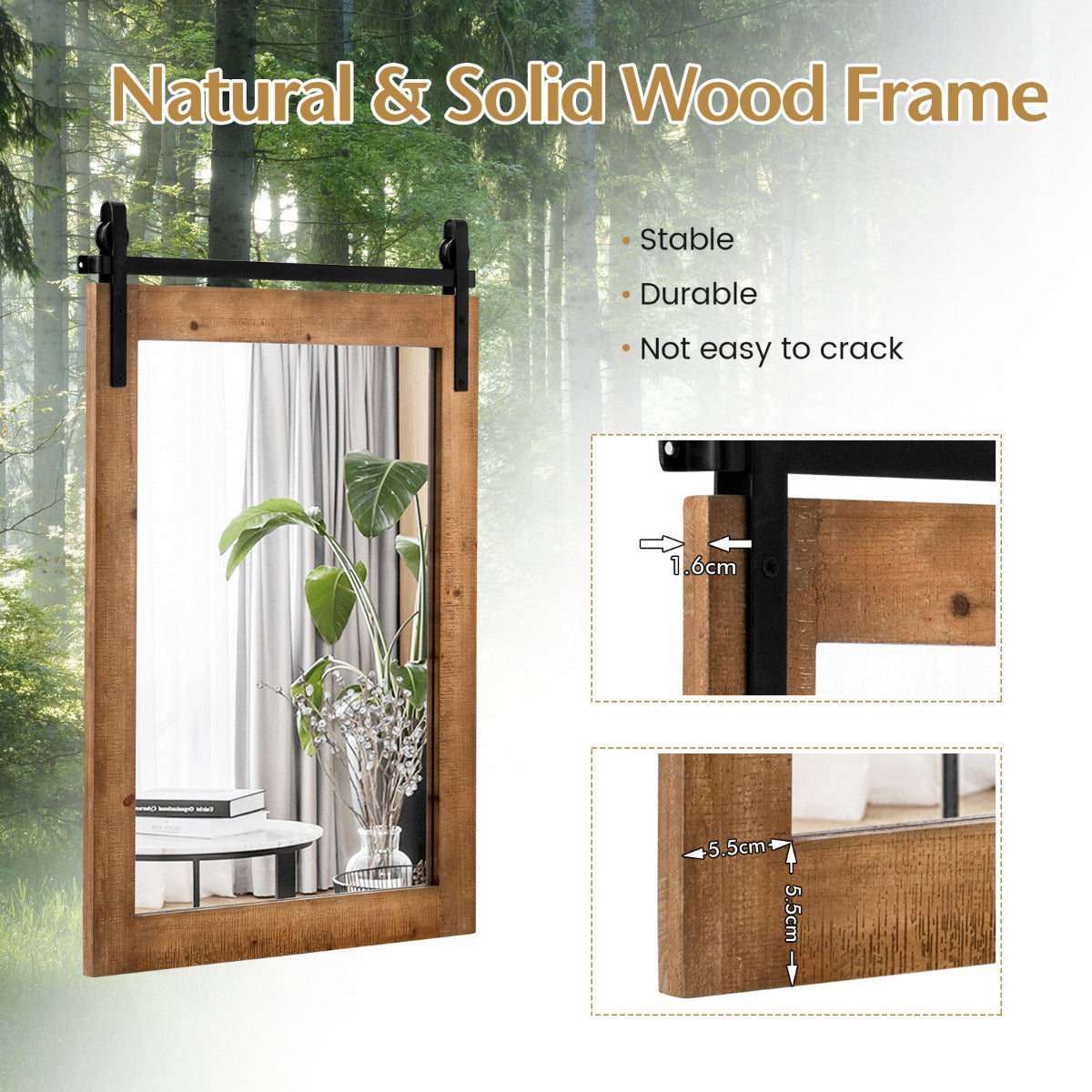 76.5 cm Farmhouse Wall Mirror with Solid Wood Frame – Brown