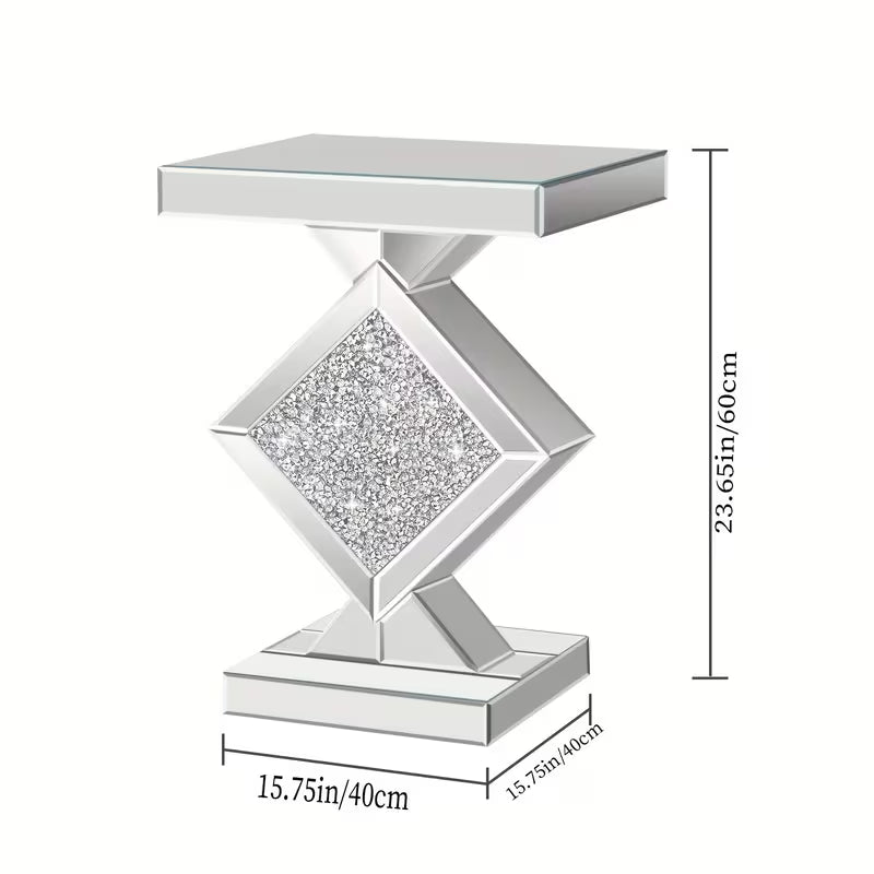 Luxurious Mirrored Edge Table with Quadrilateral Crystal Mirror Top & /Shield Base - Elegant Sofa/Side Table Suitable for Living Room, Entryway, Bedroom - Modern Decorative Furniture, No Assembly Required – view 3