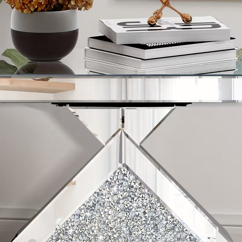 Luxurious Mirrored Edge Table with Quadrilateral Crystal Mirror Top & /Shield Base - Elegant Sofa/Side Table Suitable for Living Room, Entryway, Bedroom - Modern Decorative Furniture, No Assembly Required – view 6