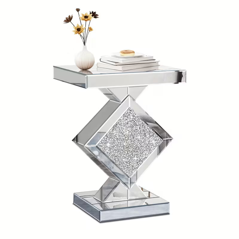 Luxurious Mirrored Edge Table with Quadrilateral Crystal Mirror Top & /Shield Base - Elegant Sofa/Side Table Suitable for Living Room, Entryway, Bedroom - Modern Decorative Furniture, No Assembly Required – view 7