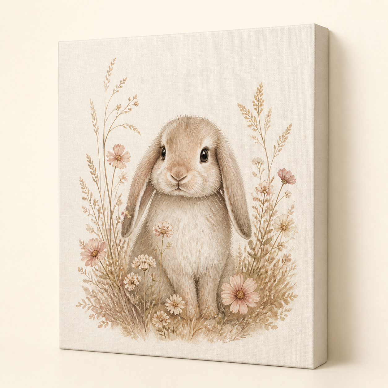 Gentle Bunny Nursery Stretched Canvas Wall Art printed canvas edge and surface detail