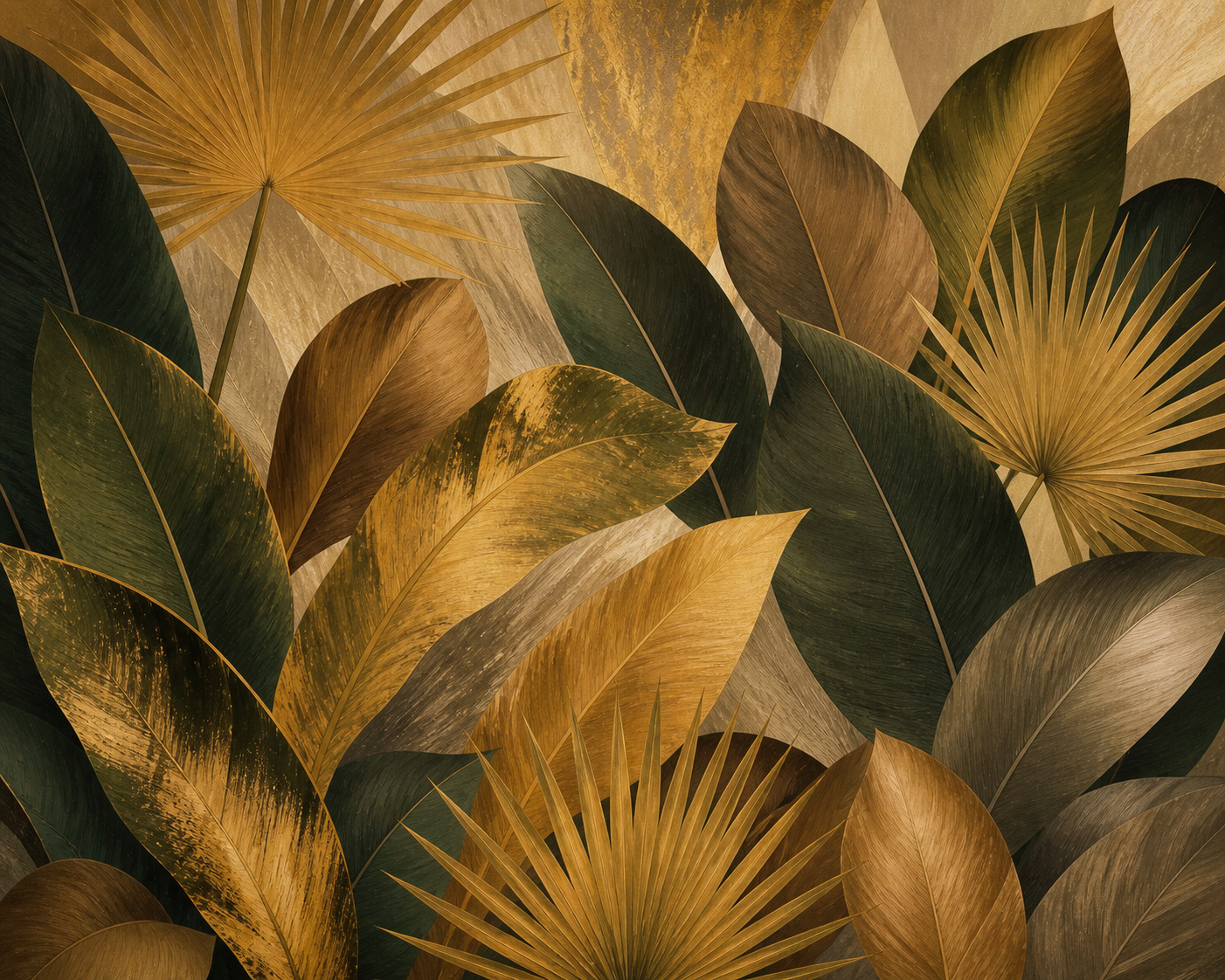 Golden Canopy gold botanical wall art, landscape orientation