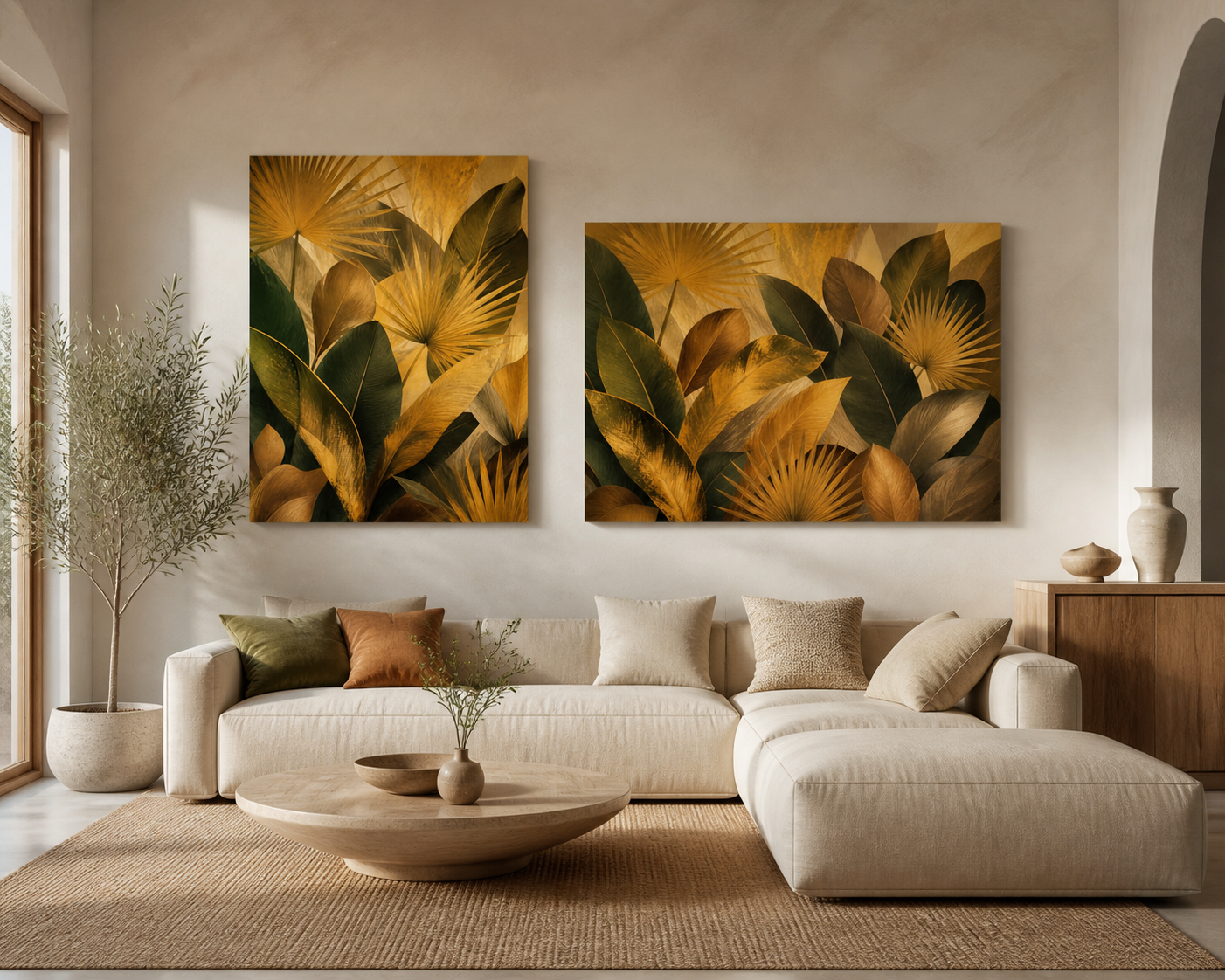 Golden Canopy stretched canvas in a contemporary living room