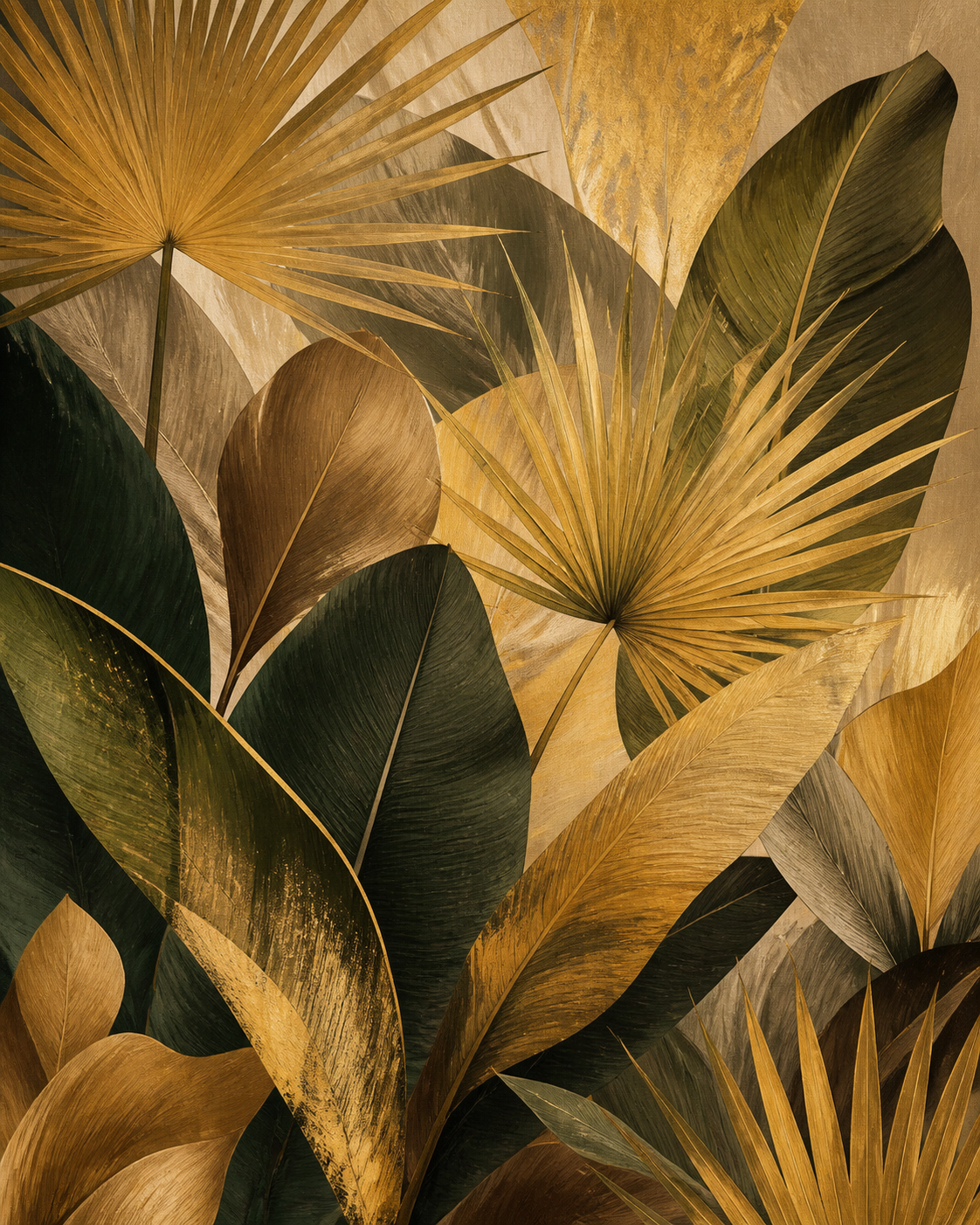 Golden Canopy gold botanical wall art, portrait orientation