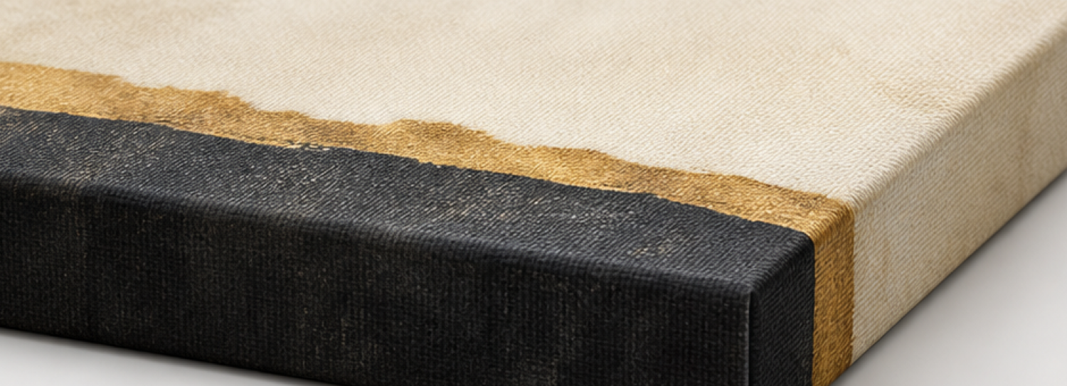 Golden Divide Abstract Stretched Canvas printed canvas texture and wrapped edge detail