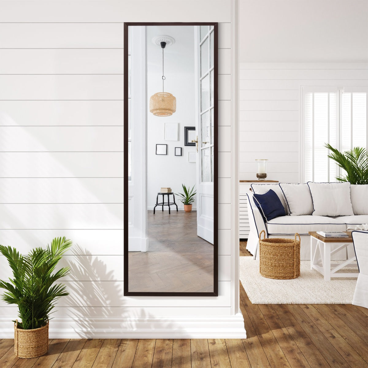 108 cm Over-the-Door Full-Length Mirror with Adjustable Hooks – Brown