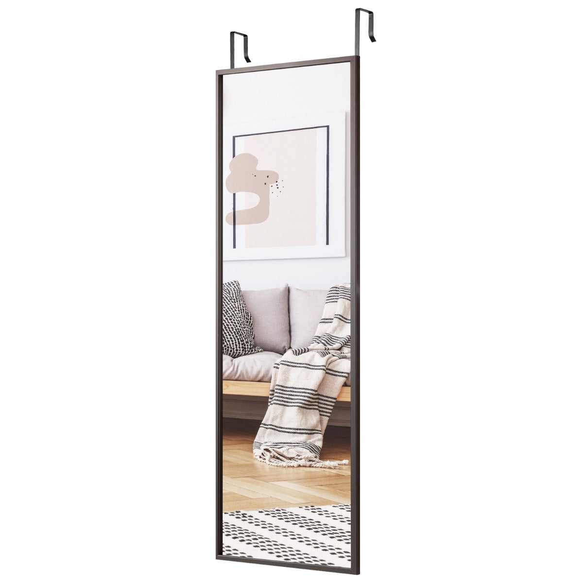 108 cm Over-the-Door Full-Length Mirror with Adjustable Hooks – Brown