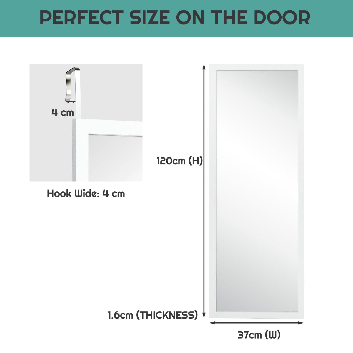 120 cm Over-the-Door Full-Length Dressing Mirror – White