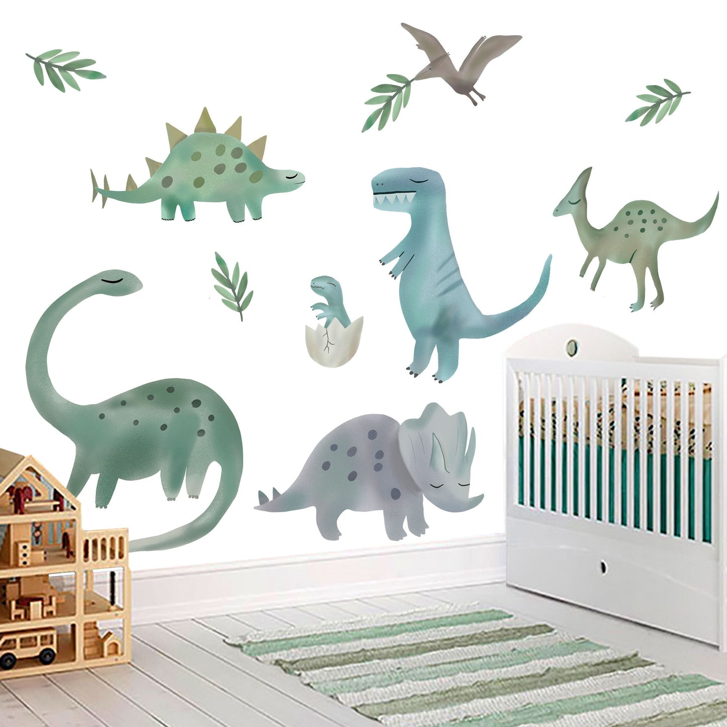 Blue&Green Cute Dinosaur Wall Decal / Peel and Stick / BR001