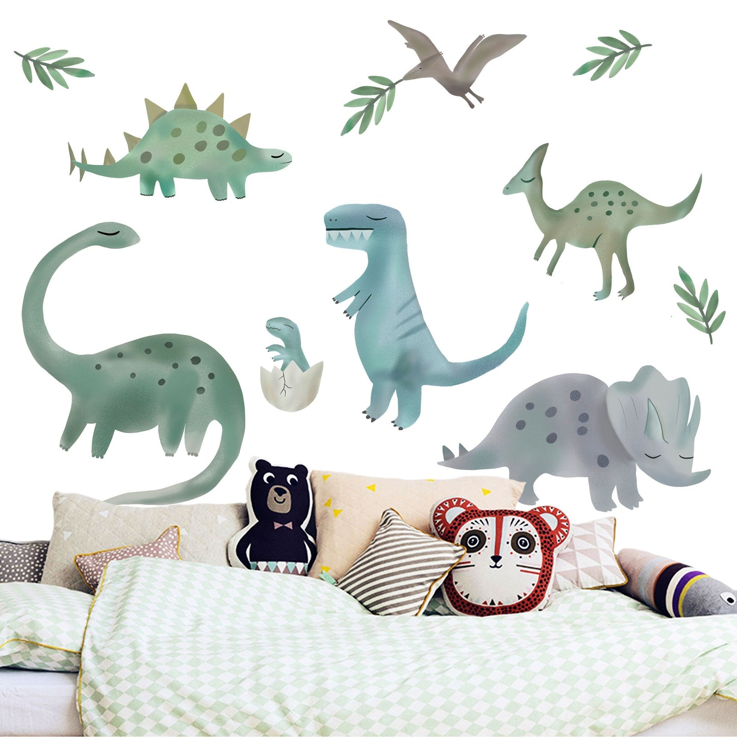Blue&Green Cute Dinosaur Wall Decal / Peel and Stick / BR001