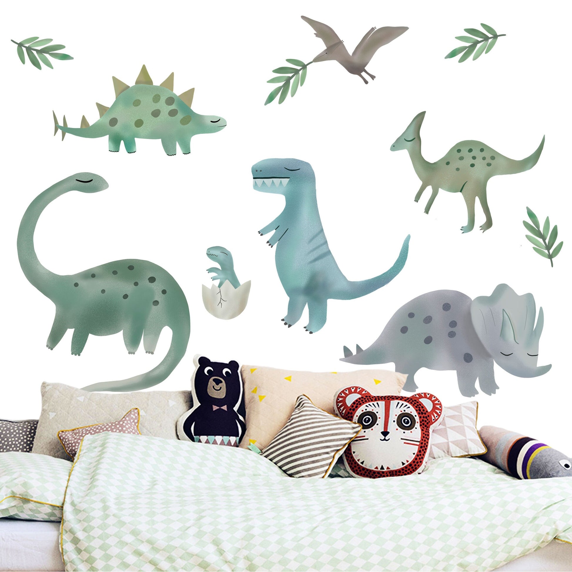 Blue&Green Cute Dinosaur Wall Decal / Peel and Stick / BR001
