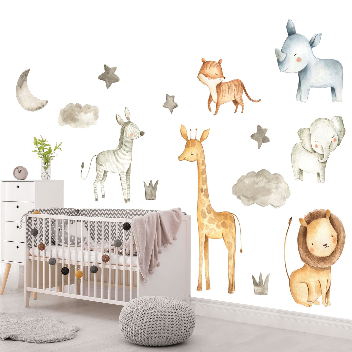 Adorable Baby Animals Watercolor Wall Decals for Girl's Room - BR003