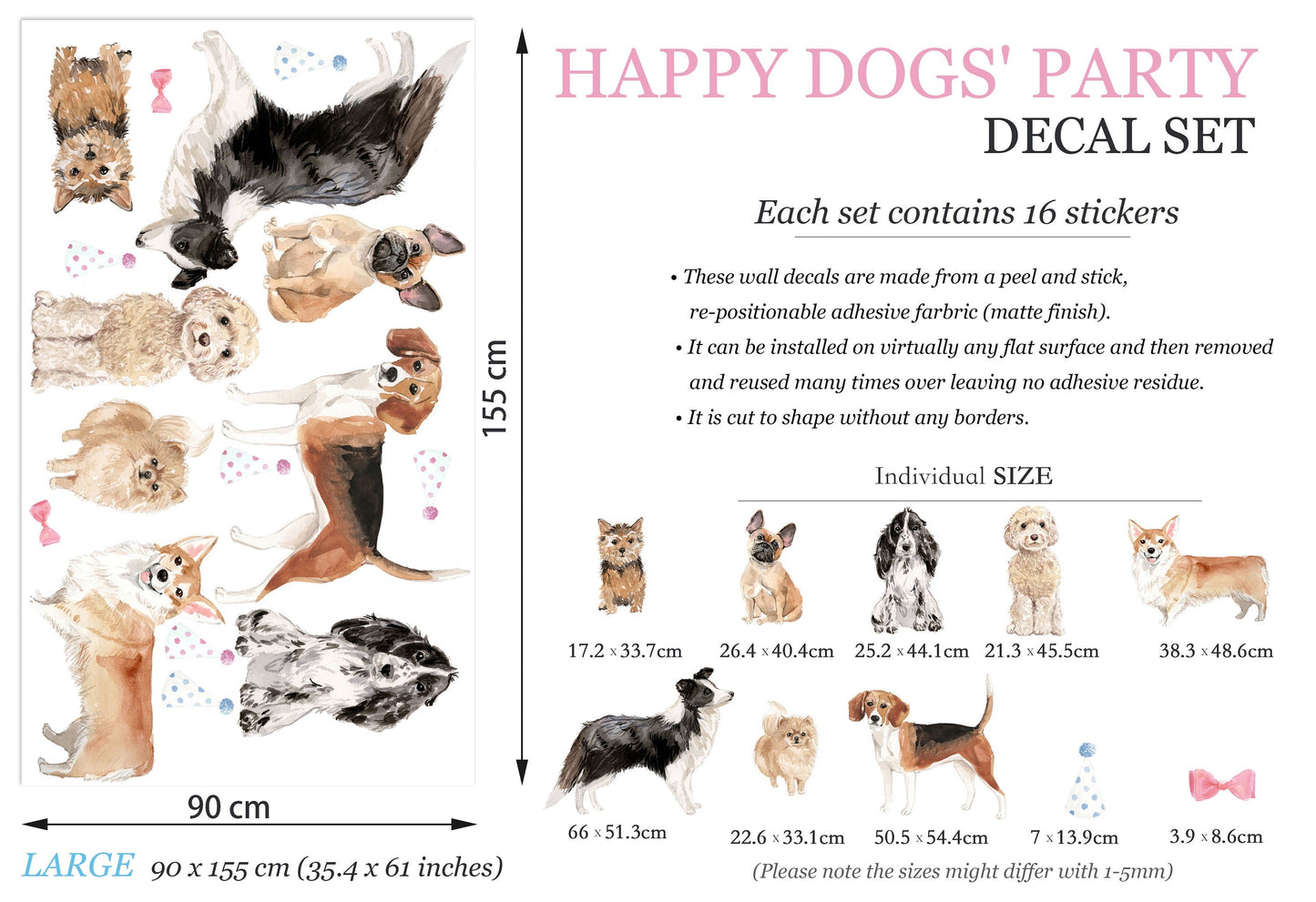 Lovely Dog Party Puppy Wall Decal - Kids Room Decor - BR021