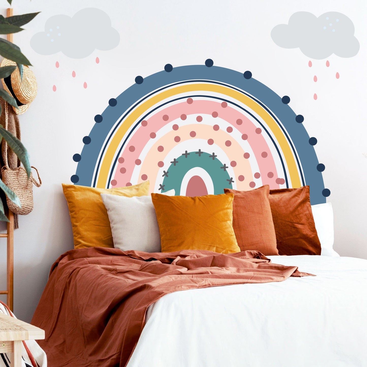 Watercolor Polka Dot Rainbow under Grey Rain Cloud Wall Decals - Girls' Room Decor - BR043