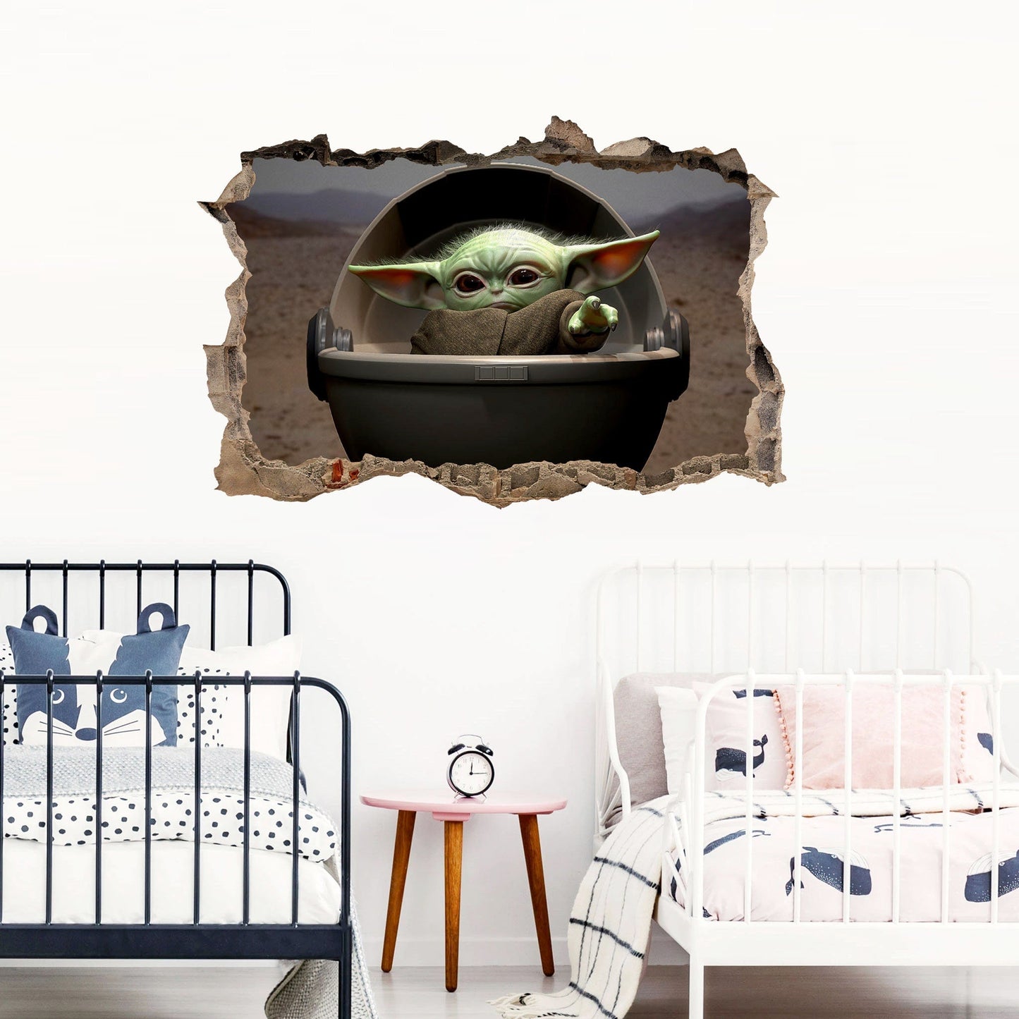 Star Wars Baby Yoda behide a Smashed Wall Hole 3D Wall Decal