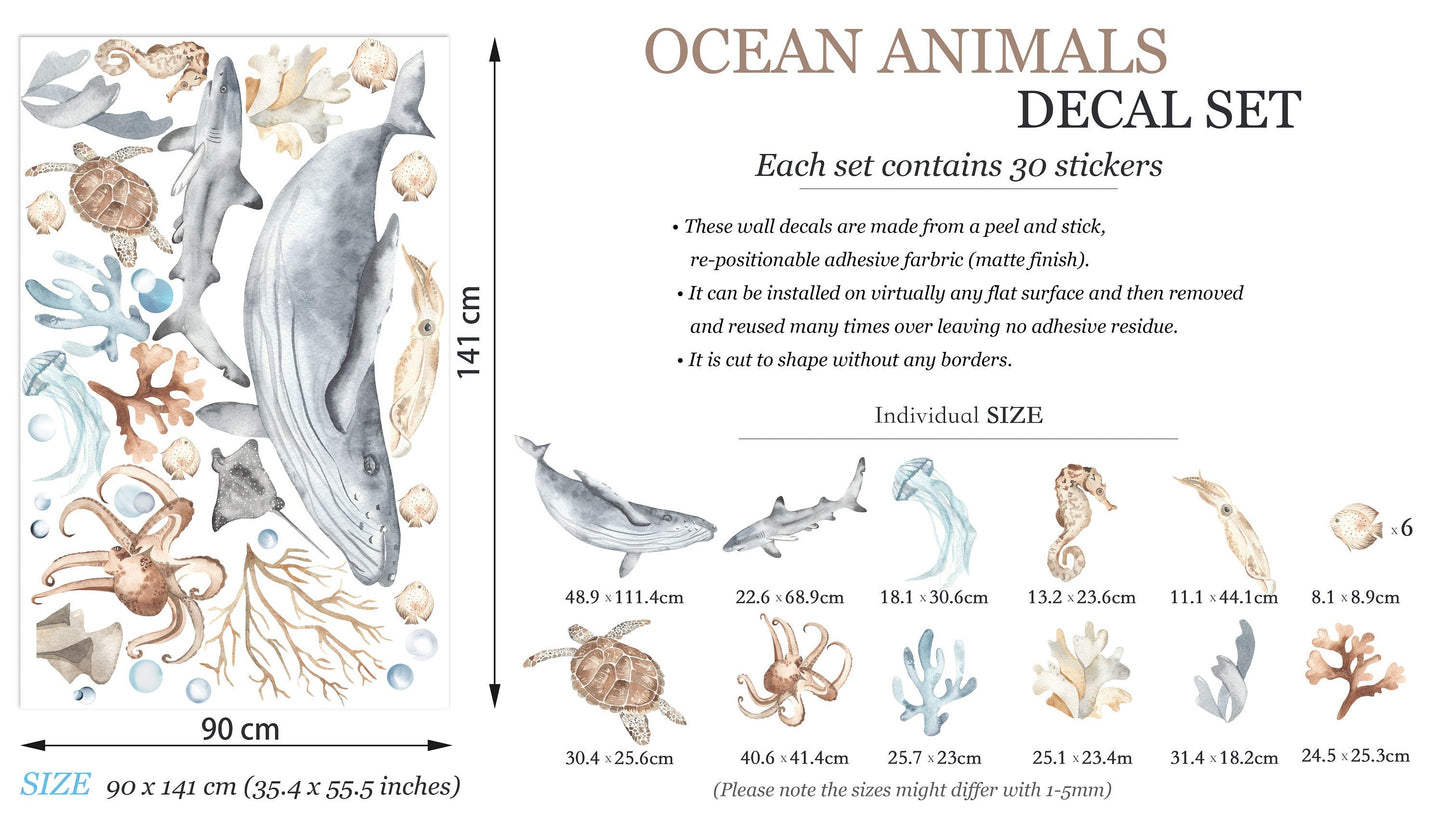 Underwater Sea Life Wall Decal – Whale Shark, Turtle, Jellyfish – Ocean Nursery Decor- BR032