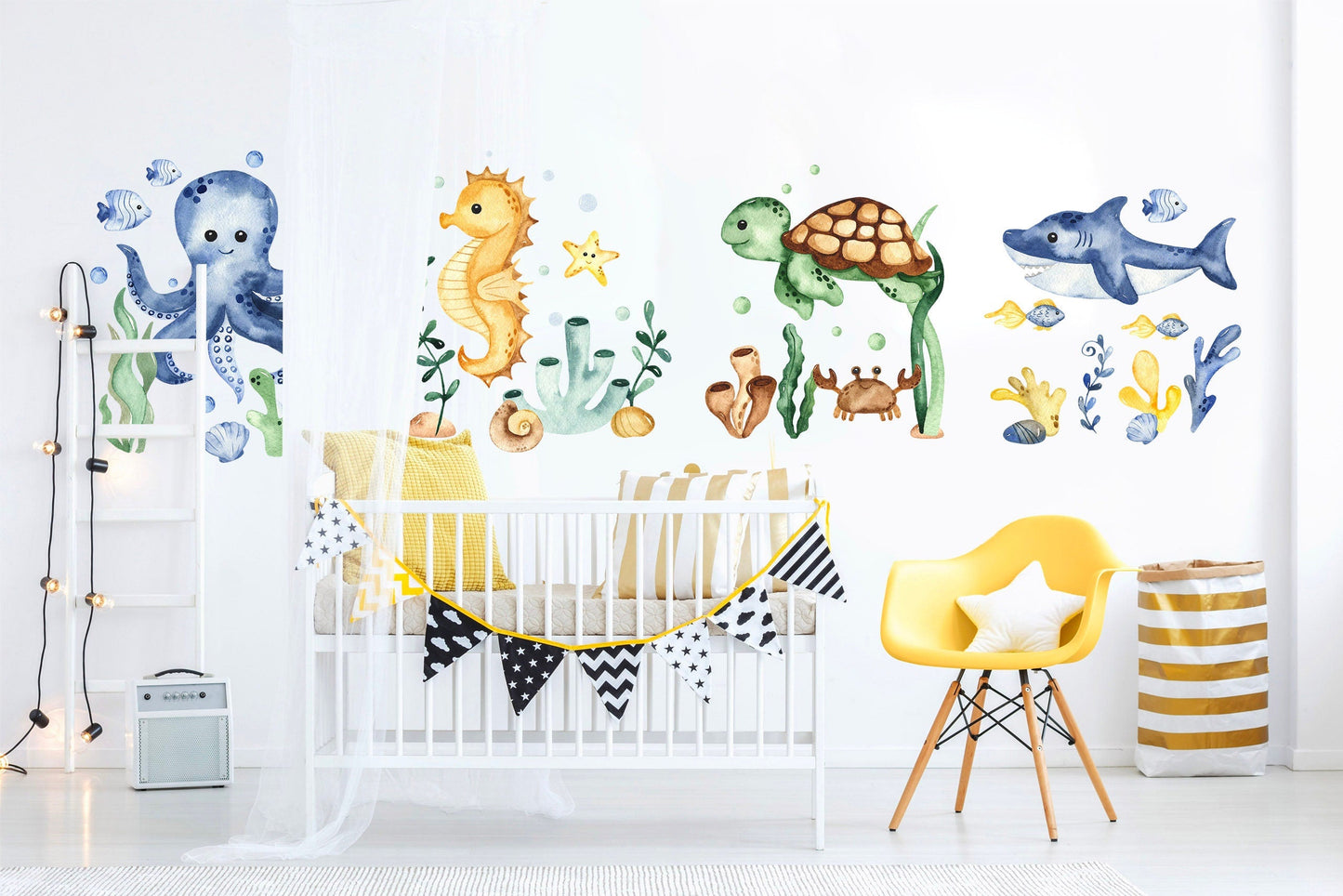 Baby Marine Life Whale Sea Turtle Squid Sea Horse Octopus Wall Decal - BR061