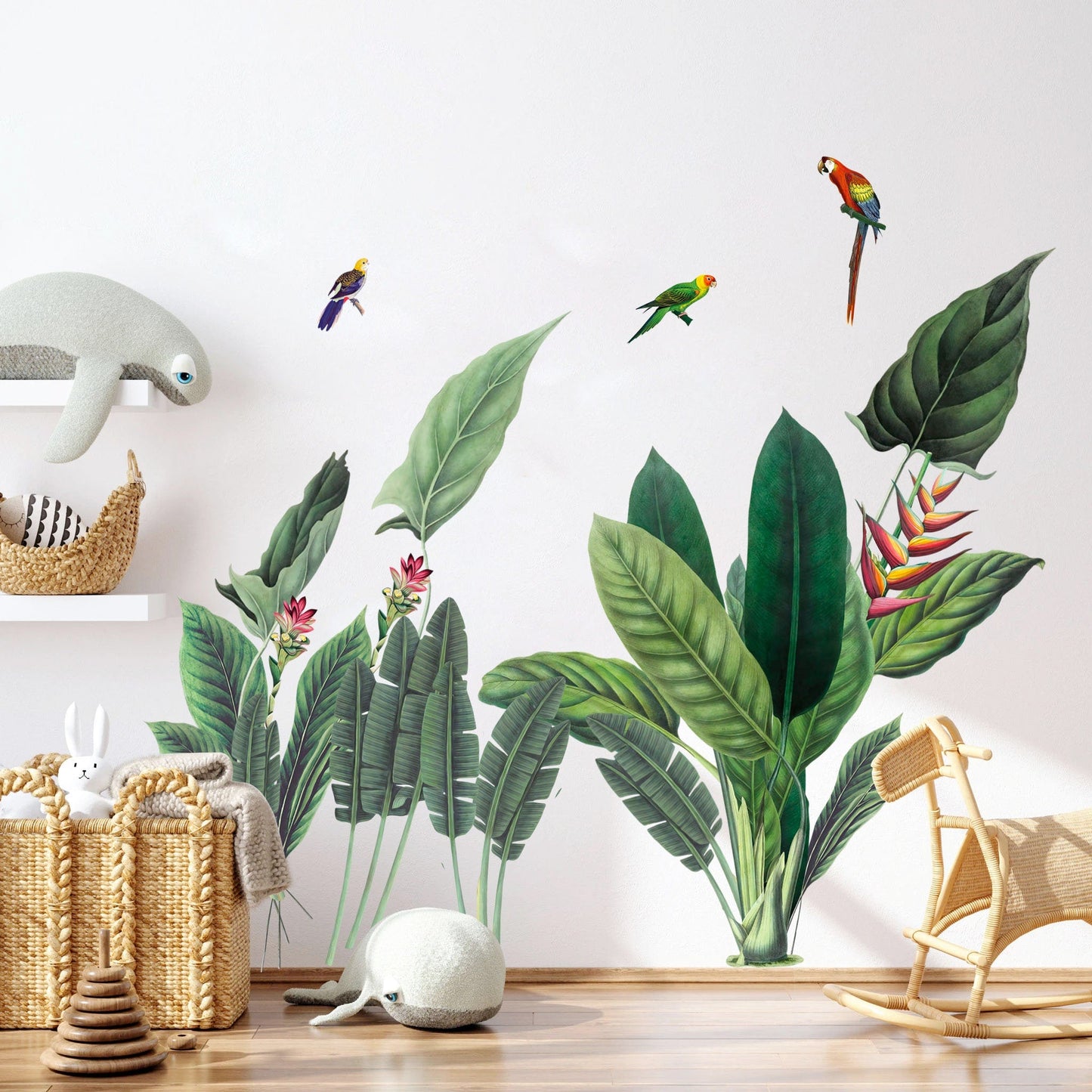 Large Tropical Leaves with Birds Wall Decal - BR034