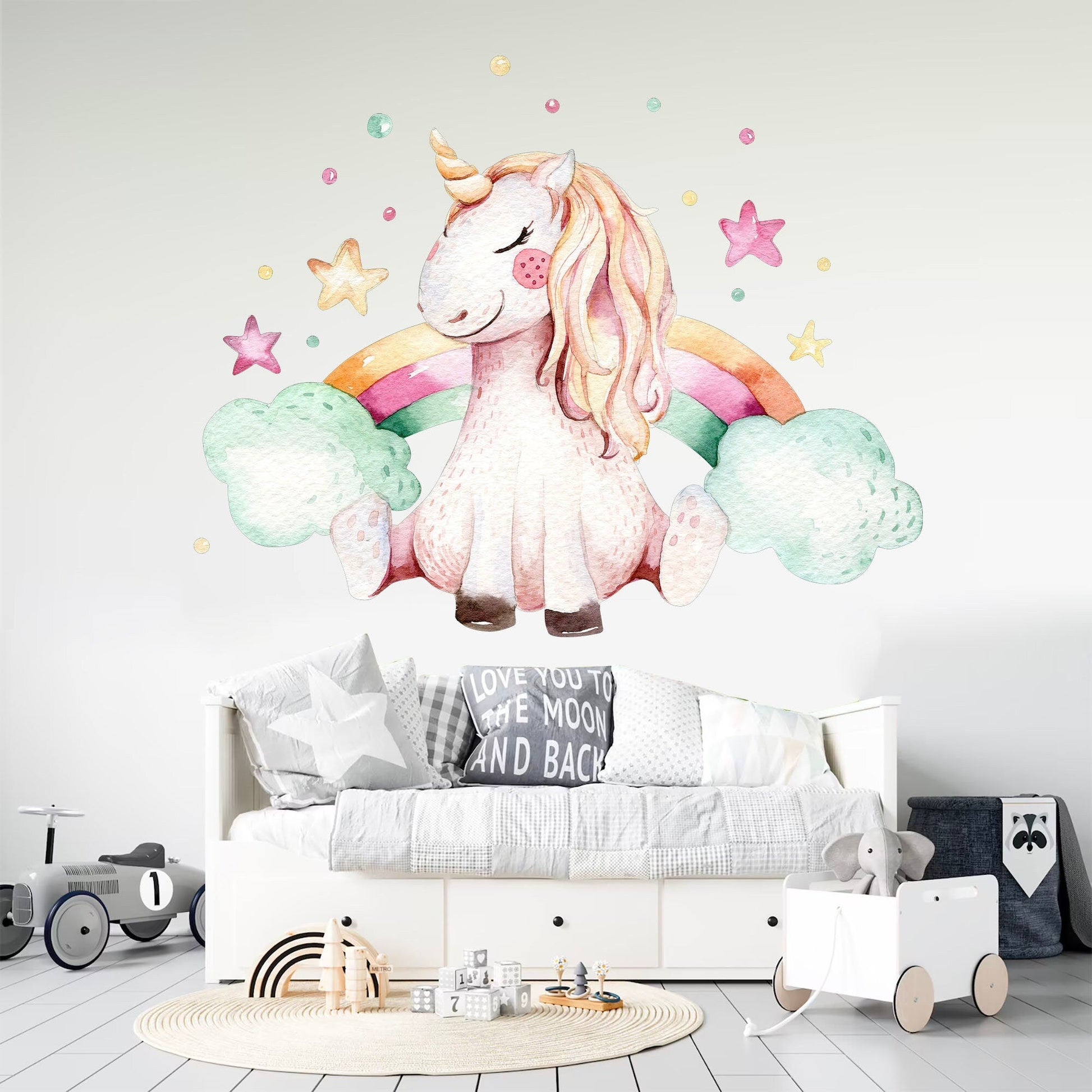 Dreamy Unicorn Rainbow Stars Wall Decal - BR060