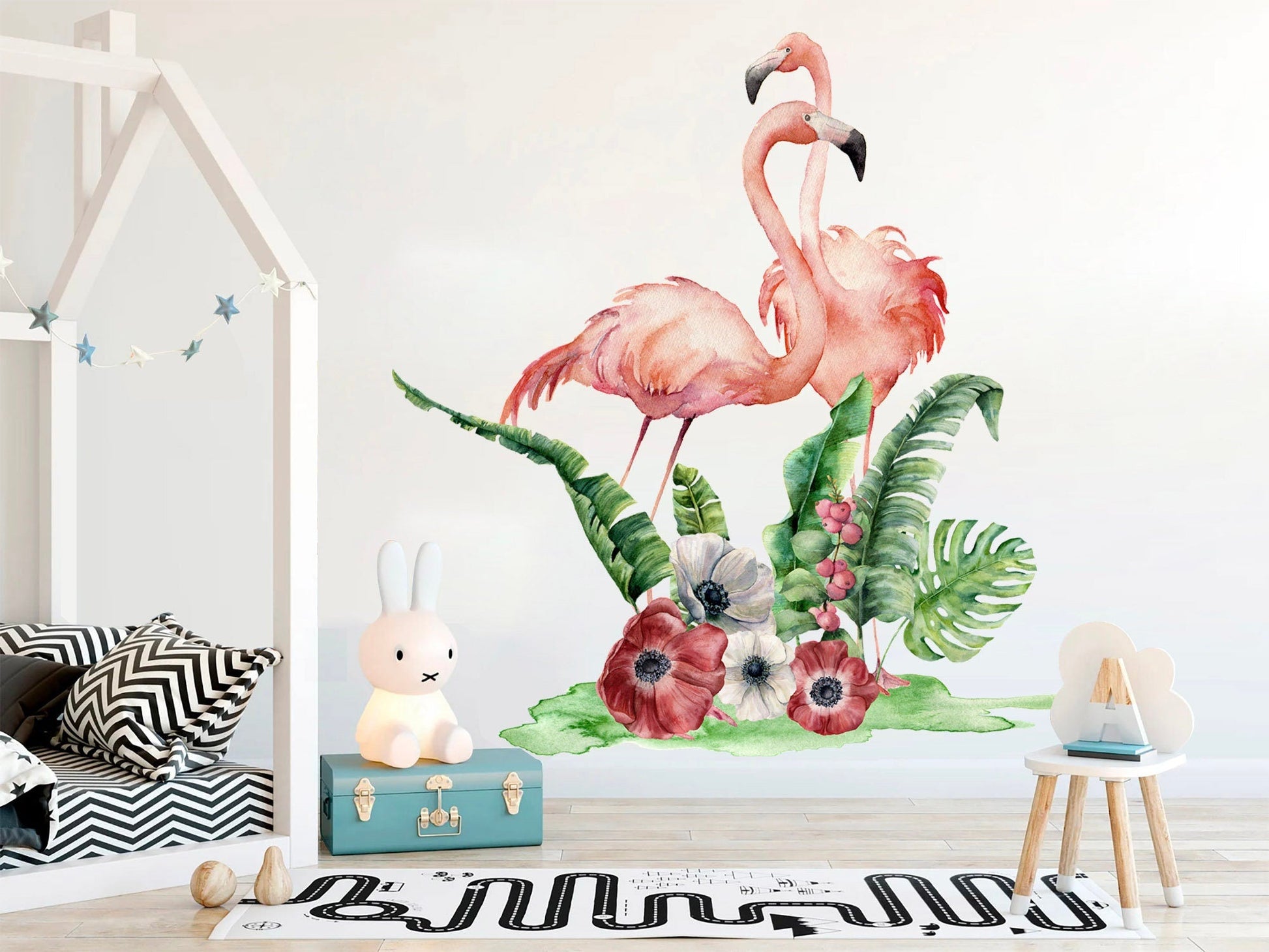 Flamingos in Tropical Foliage Wall Decal - BR065