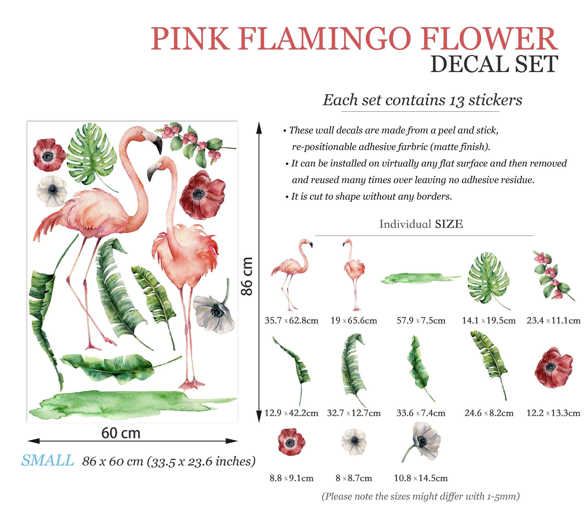 Flamingos in Tropical Foliage Wall Decal - BR065