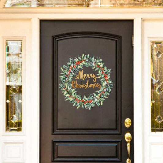 Christmas Green Wreath with Merry Christmas Wrinting Wall Decal - BR050