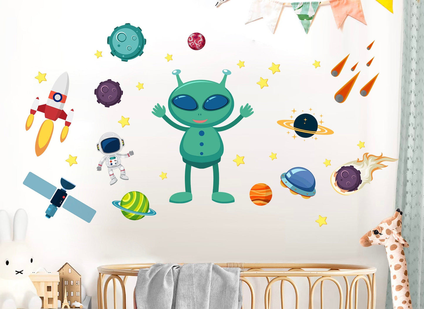 Alien Adventure Wall Decals: Astronauts, Planets, Rockets, UFOs, Satellites, Comets - BR078