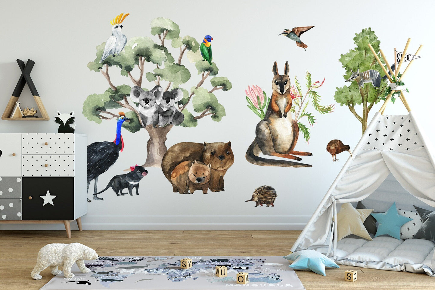Australian Wildlife & Tree Collection: Kangaroos, Koalas, Wombats, Emus, Parrots, Eucalyptus Trees - BR091