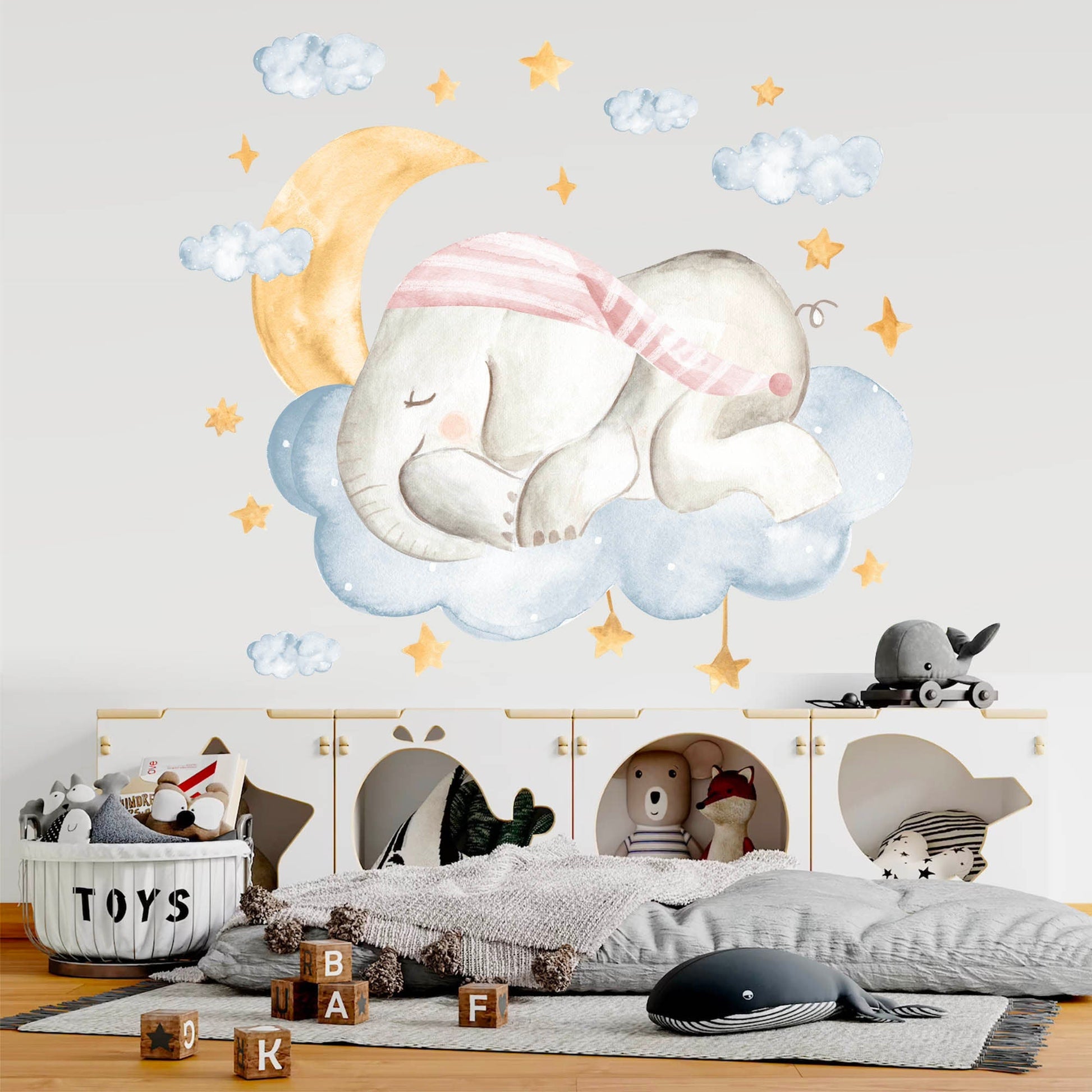 Sleeping Elephant Dreamland: Cartoon Wall Decal for Girls' Room - BR063
