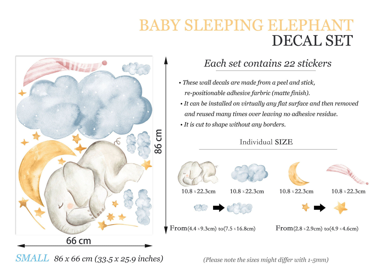 Sleeping Elephant Dreamland: Cartoon Wall Decal for Girls' Room - BR063