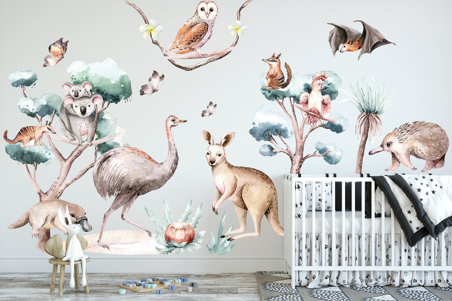 Australian Native Animals Kangaroo Koala Ostrich Platypus Removable Wall Decal - BR098