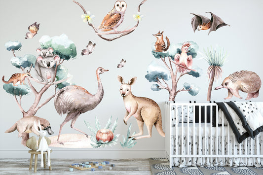 Australian Native Animals Kangaroo Koala Ostrich Platypus Removable Wall Decal - BR098
