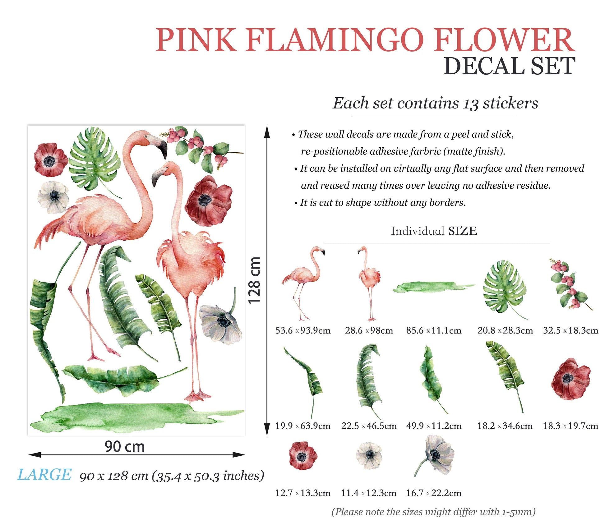 Flamingos in Tropical Foliage Wall Decal - BR065