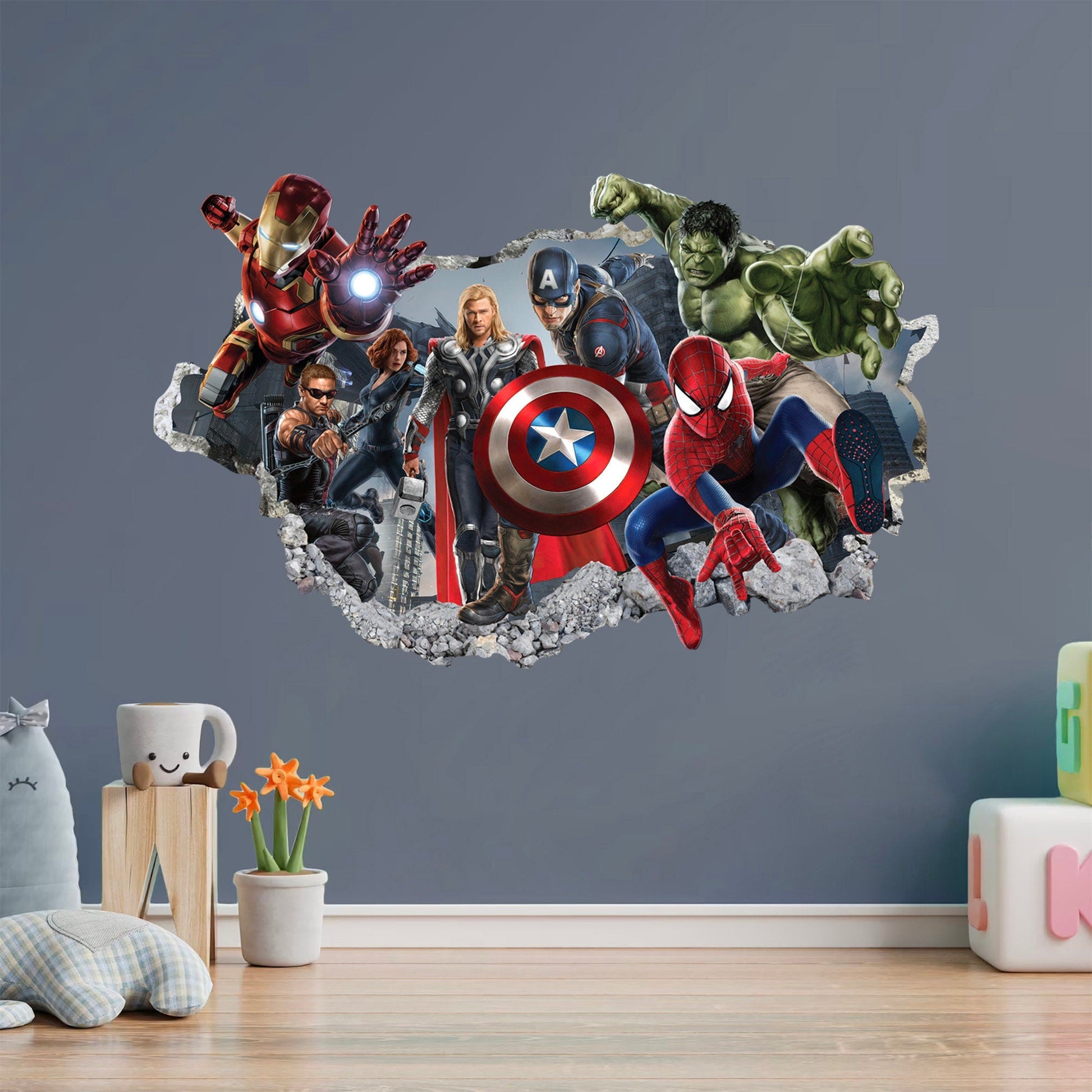 Avengers Hulk Spiderman Iron Man Thor Captain America 3D Wall Decal – Removable Superhero Sticker for Boys Room Playroom Wall Art