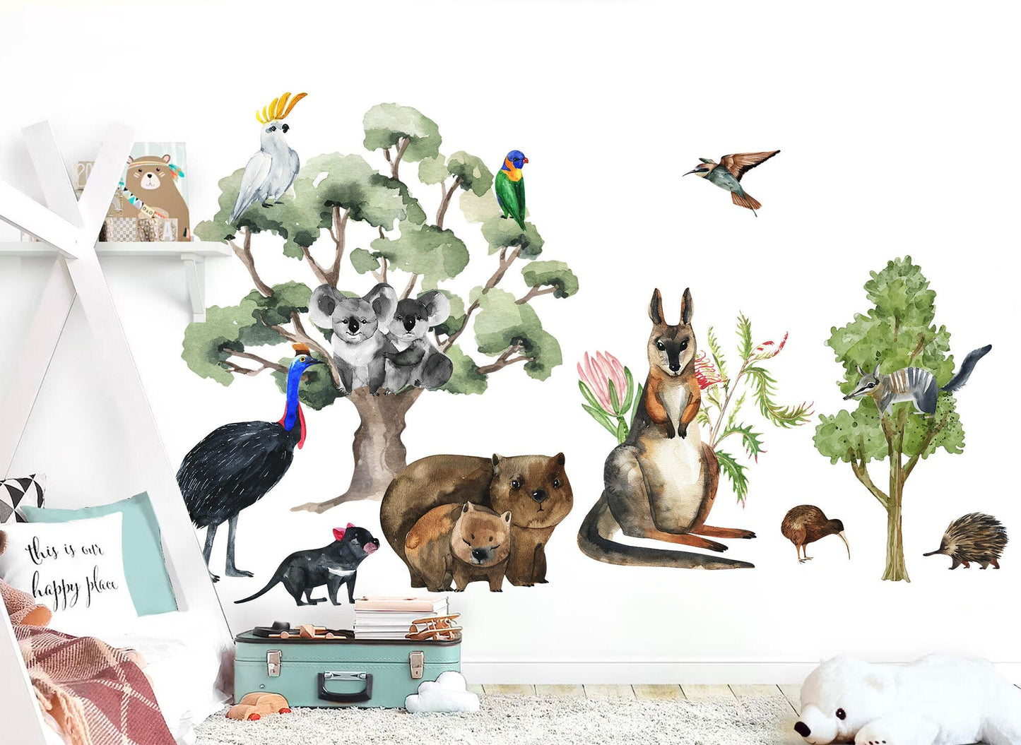 Australian Wildlife & Tree Collection: Kangaroos, Koalas, Wombats, Emus, Parrots, Eucalyptus Trees - BR091