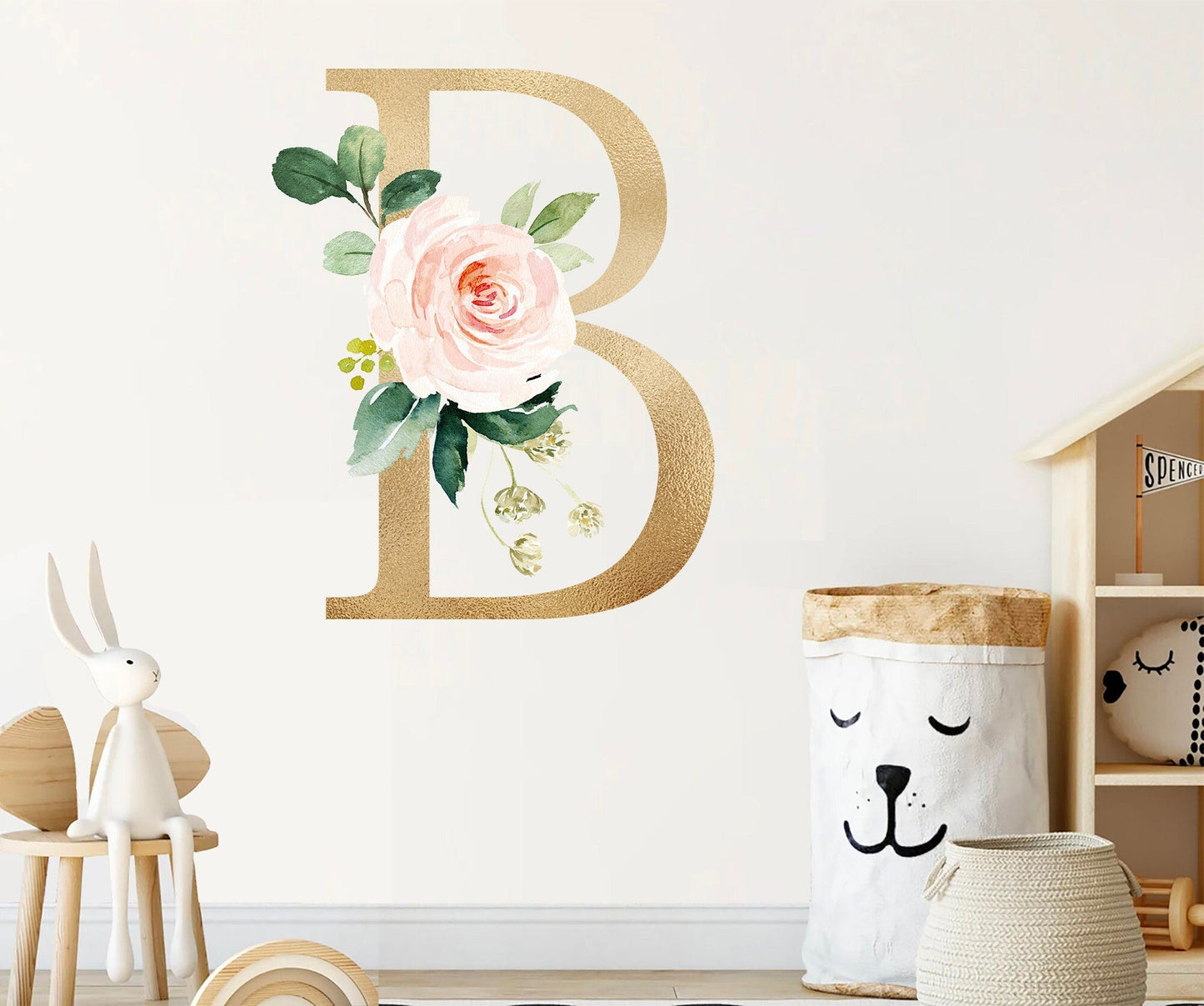 Bohemian Floral Gold Alphabet Letters Initial Wall Decal - BR116