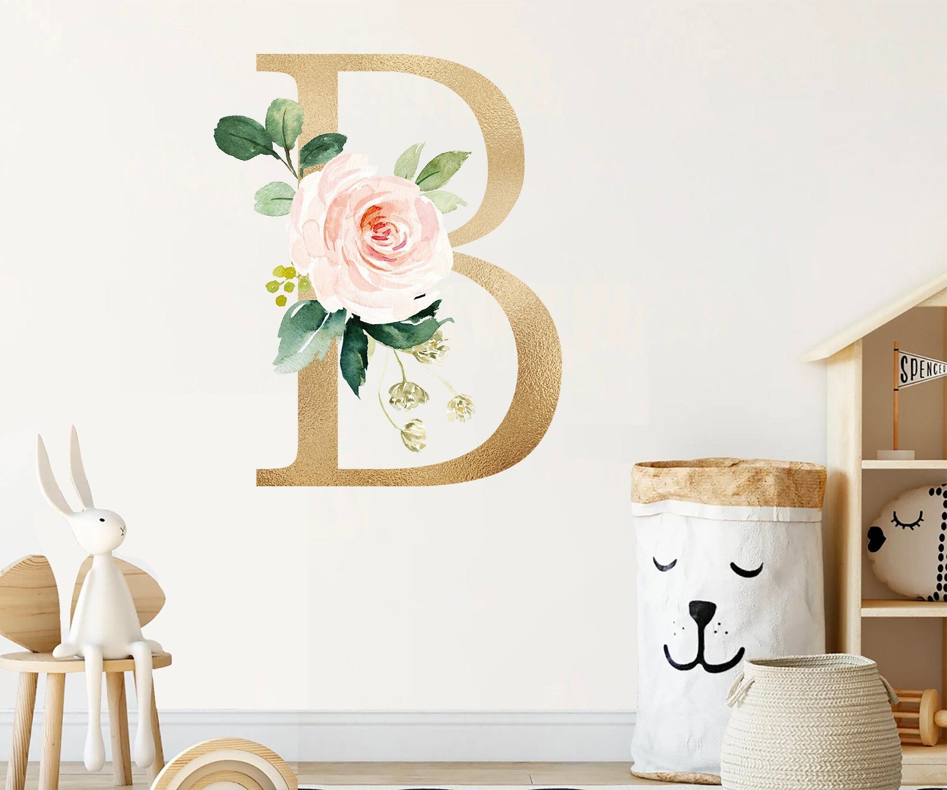 Bohemian Floral Gold Alphabet Letters Initial Wall Decal - BR116