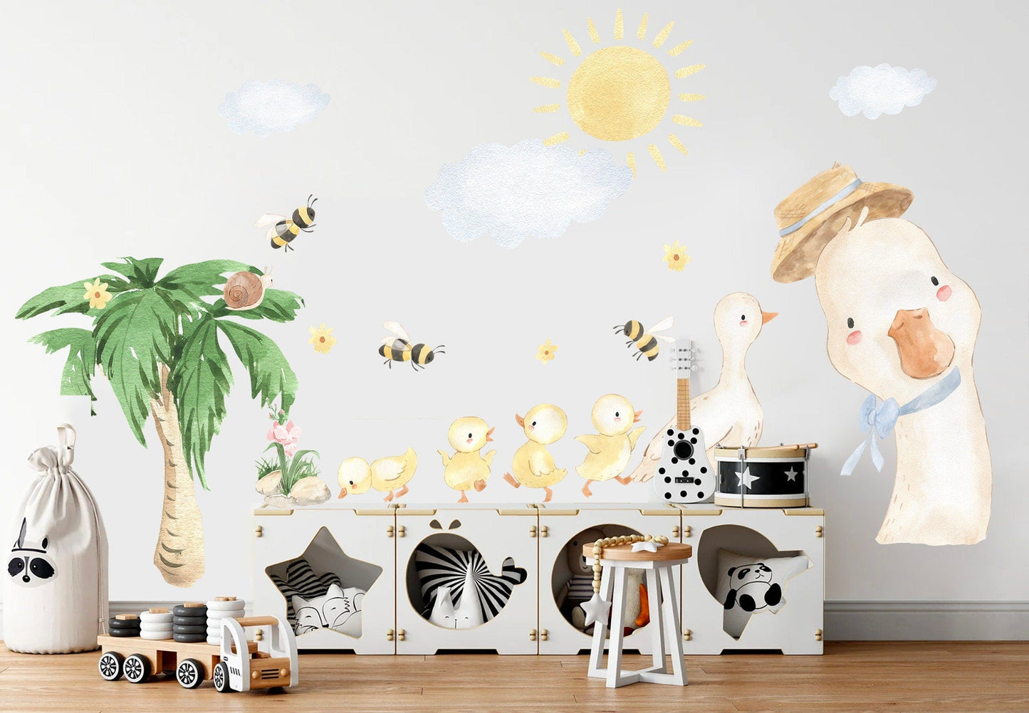 Spring Outing Duck Mama and Ducklings Tropical Walk Removable Wall Decal - BR119