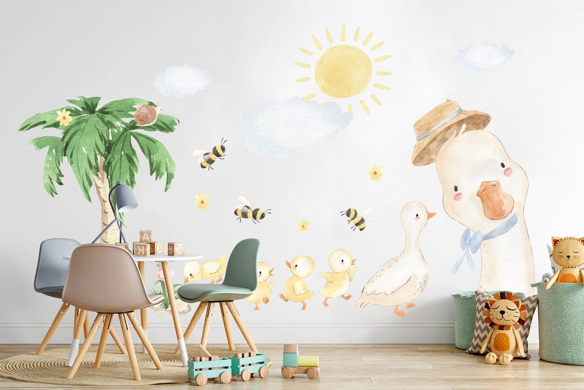 Spring Outing Duck Mama and Ducklings Tropical Walk Removable Wall Decal - BR119