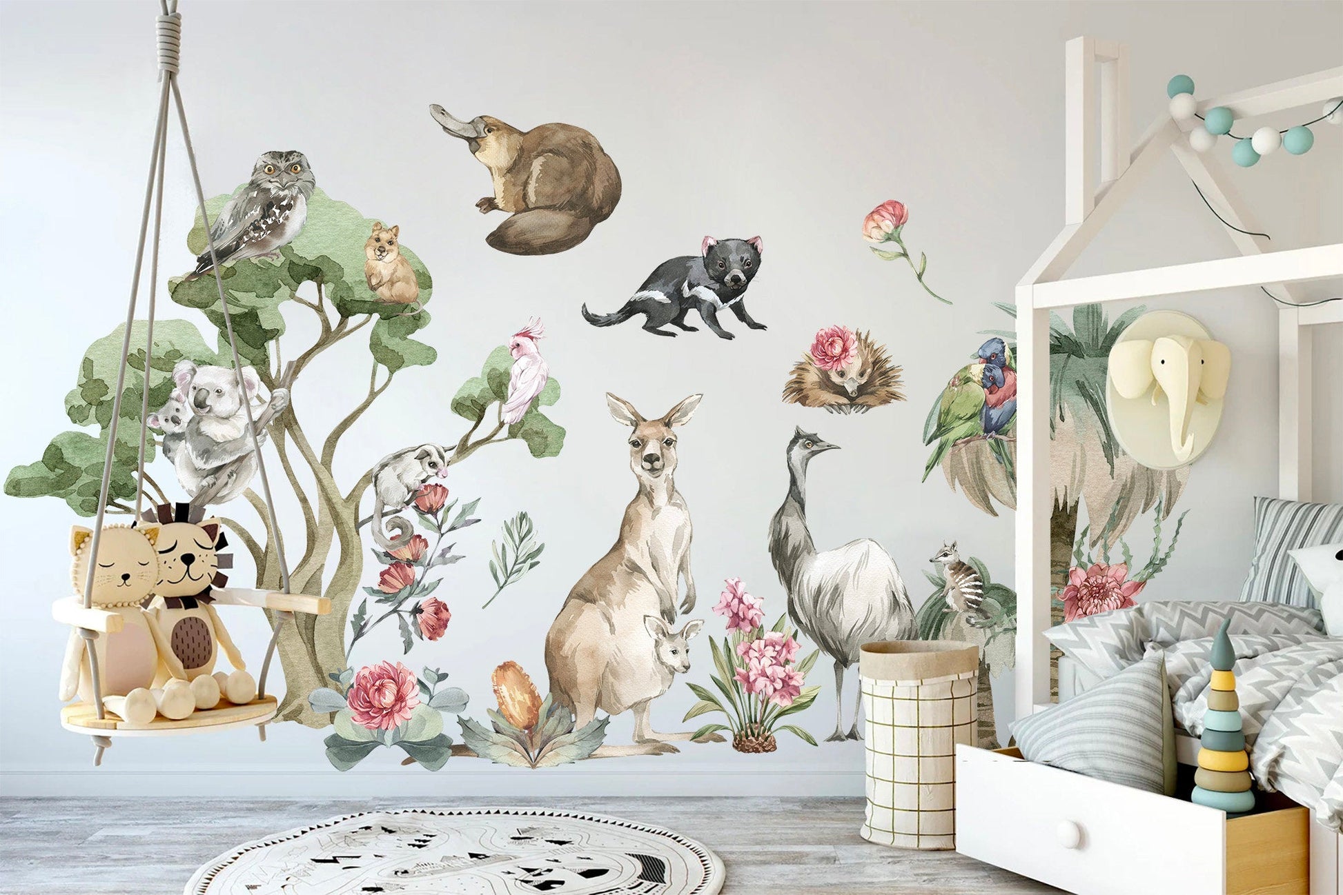 Australian Animals and Plants Kangaroo Koala Eucalyptus Removable Nursery Wall Decal - BR125