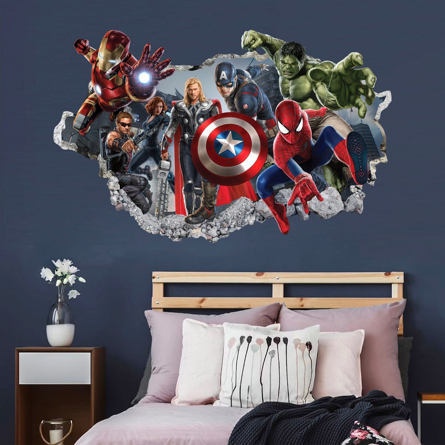 Avengers Hulk Spiderman Iron Man Thor Captain America 3D Wall Decal – Removable Superhero Sticker for Boys Room Playroom Wall Art