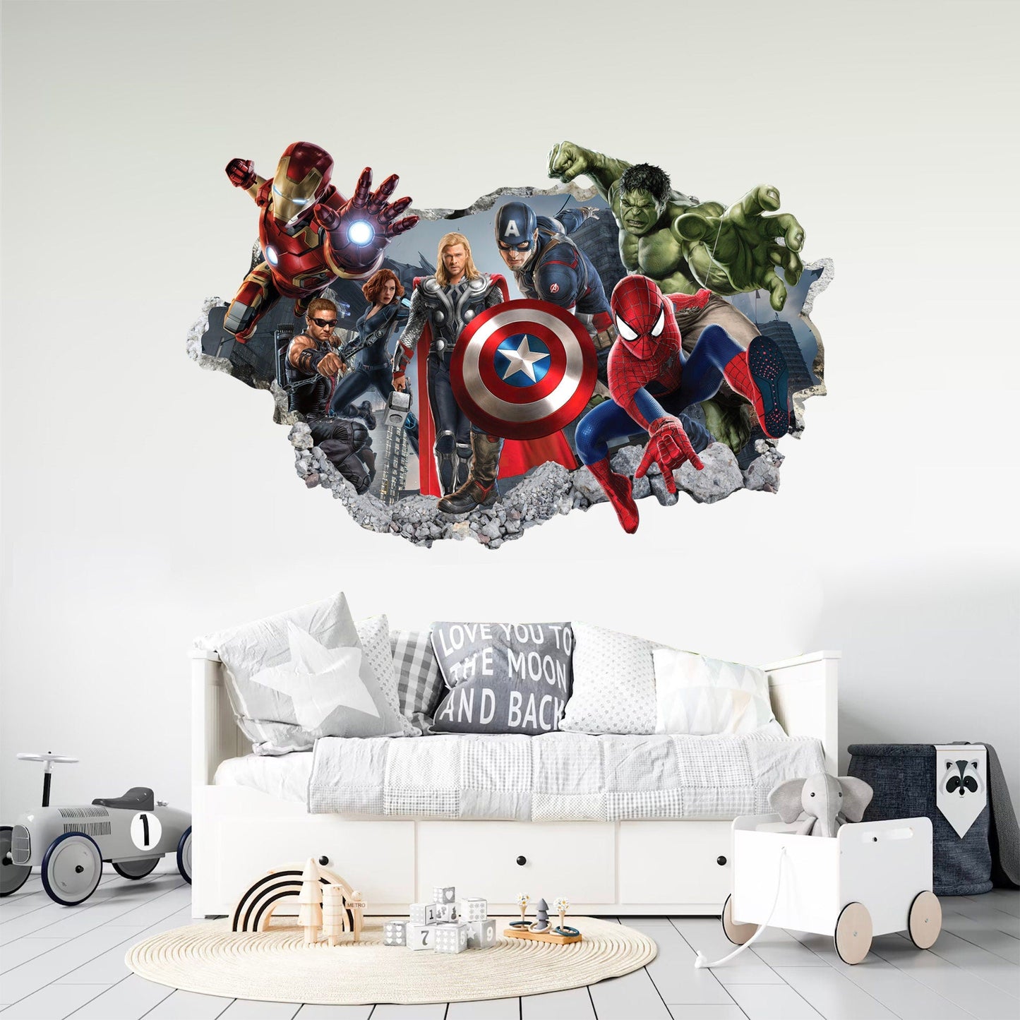 Avengers Hulk Spiderman Iron Man Thor Captain America 3D Wall Decal – Removable Superhero Sticker for Boys Room Playroom Wall Art