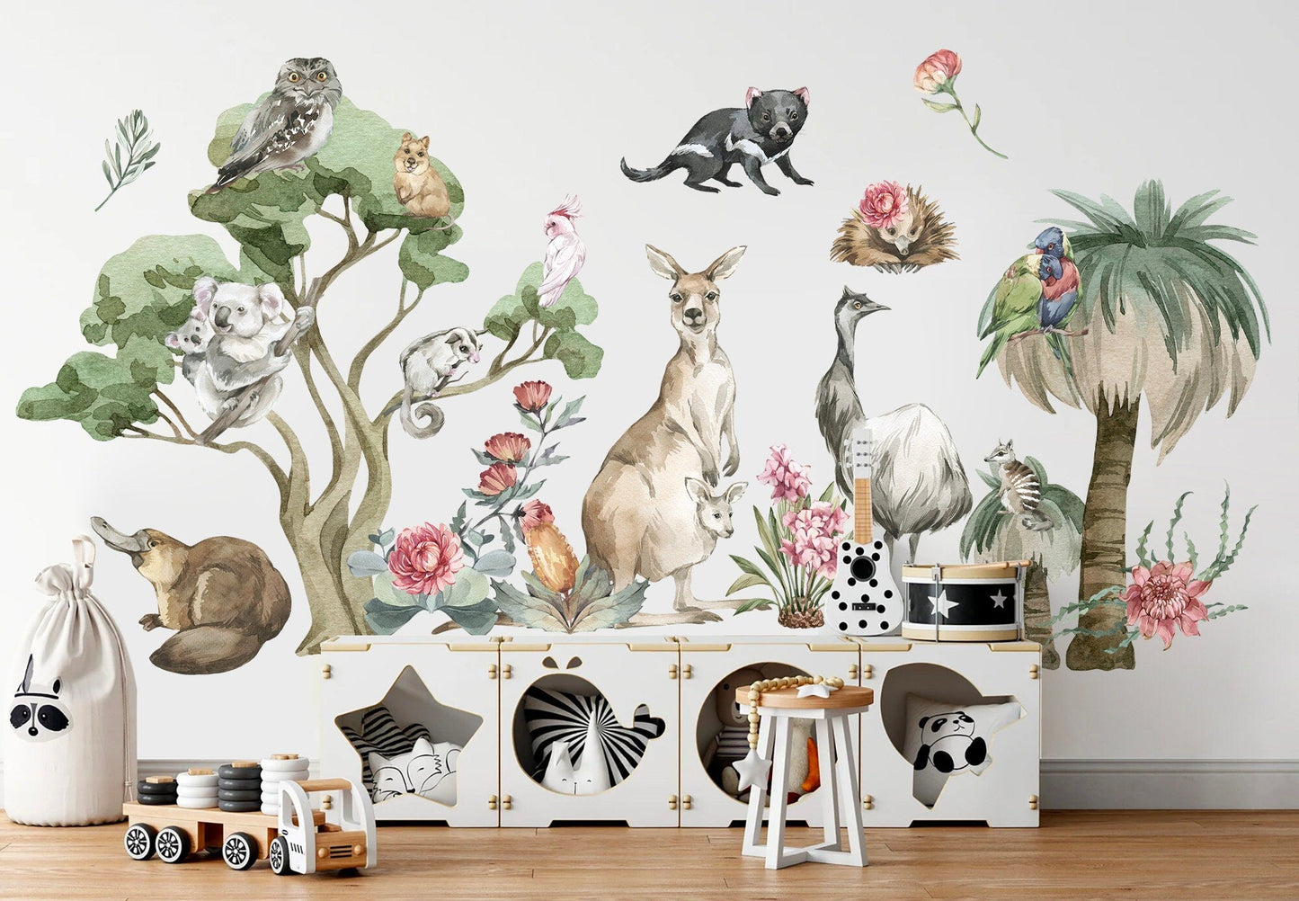 Australian Animals and Plants Kangaroo Koala Eucalyptus Removable Nursery Wall Decal - BR125