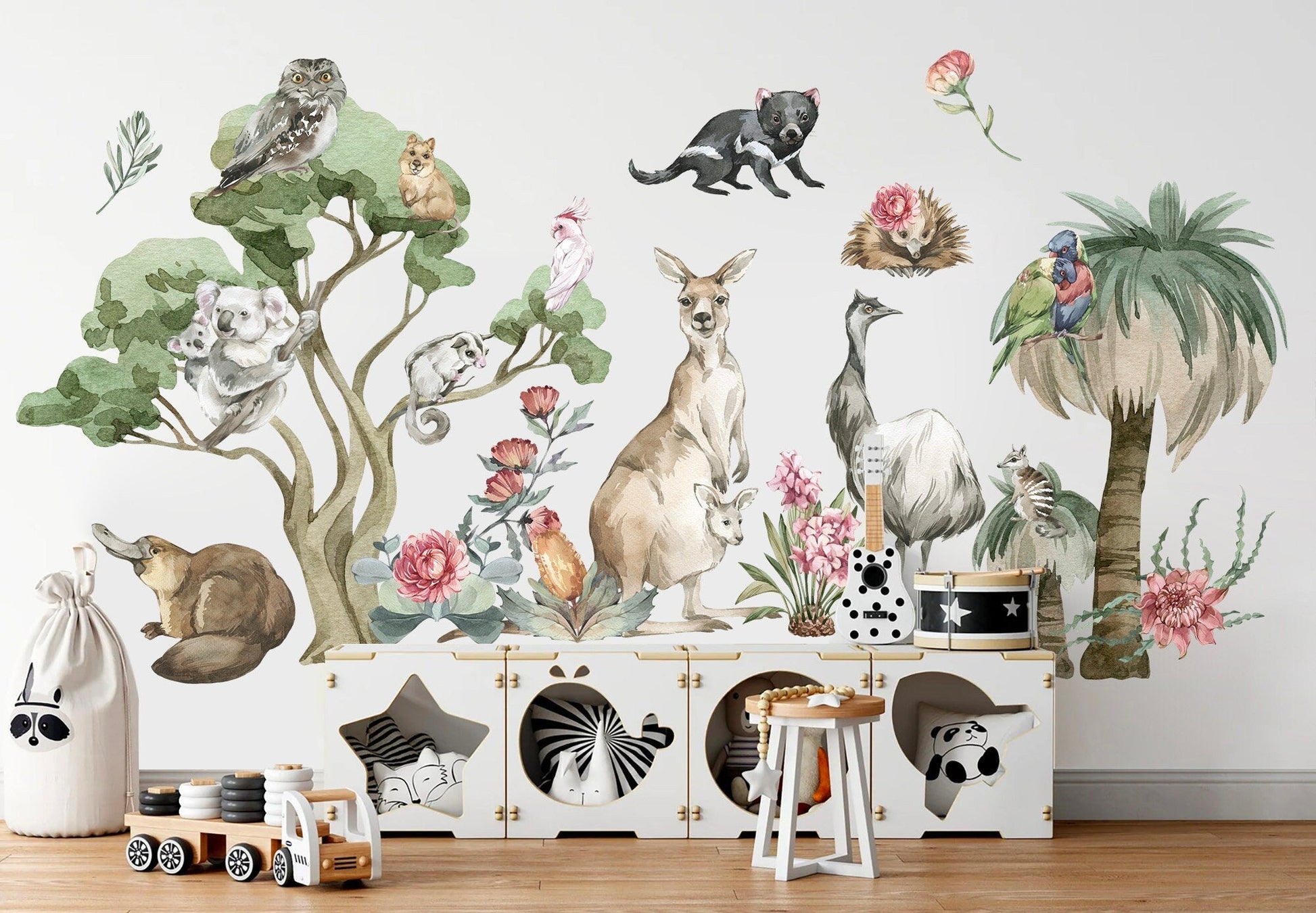 Australian Animals and Plants Kangaroo Koala Eucalyptus Removable Nursery Wall Decal - BR125